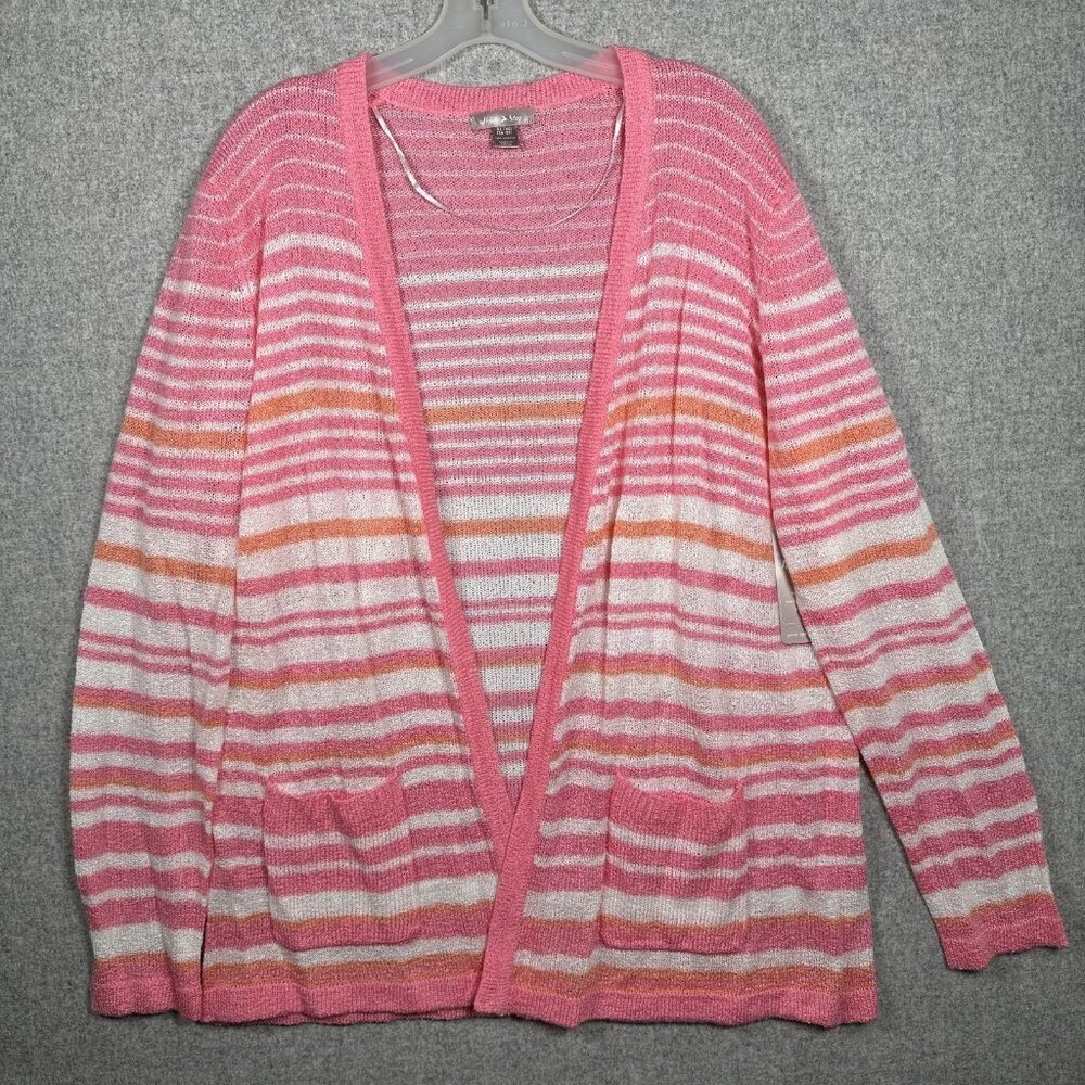 NWT White Stag XL Womens Cardigan Sweater‎ Pink Striped Long Sleeve Open